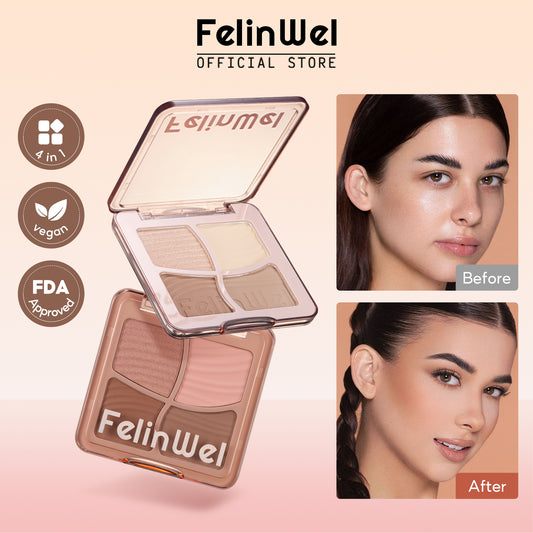 FelinWel 4 colores resaltador contorno paleta maquillaje 3D bronceador mate contorno polvo 