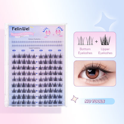 FelinWel 2 Styles Upper & Bottom Cluster Lashes Extensions Sunflower & Flame Style