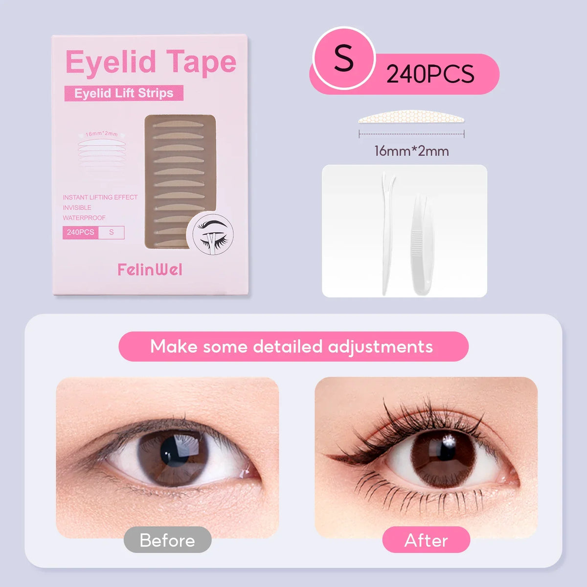 FelinWel Invisible Double Eyelid Tape – 240 Pcs, Waterproof, for Hooded & Mono-Lids