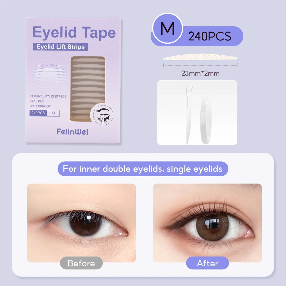 FelinWel Invisible Double Eyelid Tape – 240 Pcs, Waterproof, for Hooded & Mono-Lids