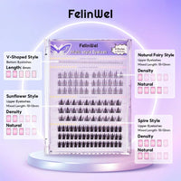 FelinWel 154-Pcs DIY Cluster Lash Kit – 4 Styles, Natural to Mega
