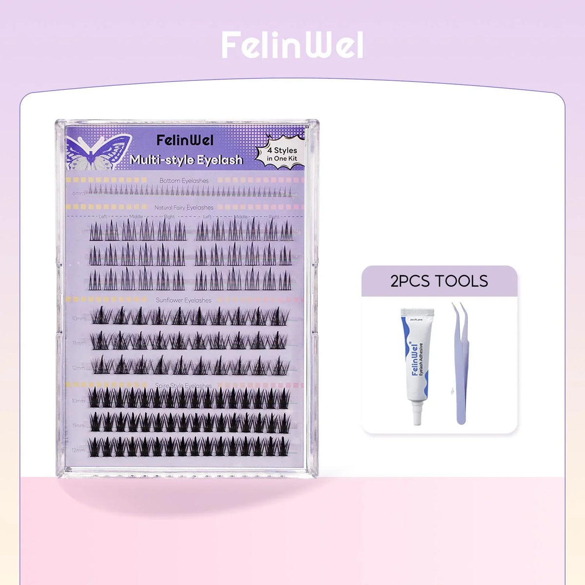 FelinWel 154-Pcs DIY Cluster Lash Kit – 4 Styles, Natural to Mega