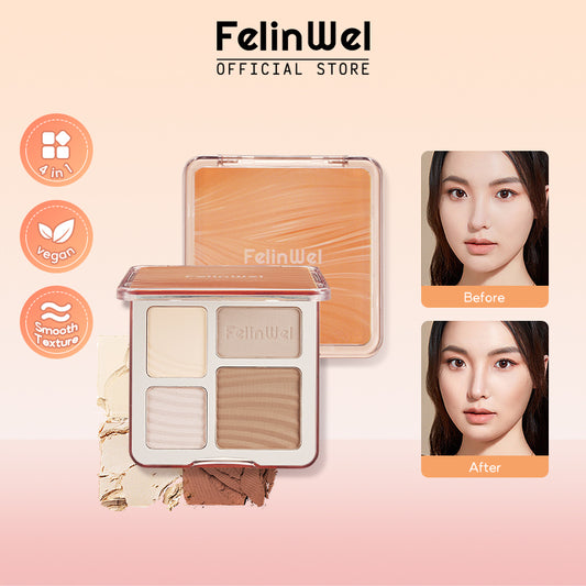 FelinWel 4 colores resaltador contorno paleta maquillaje 3D bronceador mate contorno polvo 